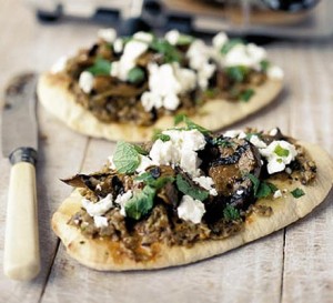 Fast Feta and Aubergine Pizzas