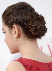 Multi-braided bun with small puff