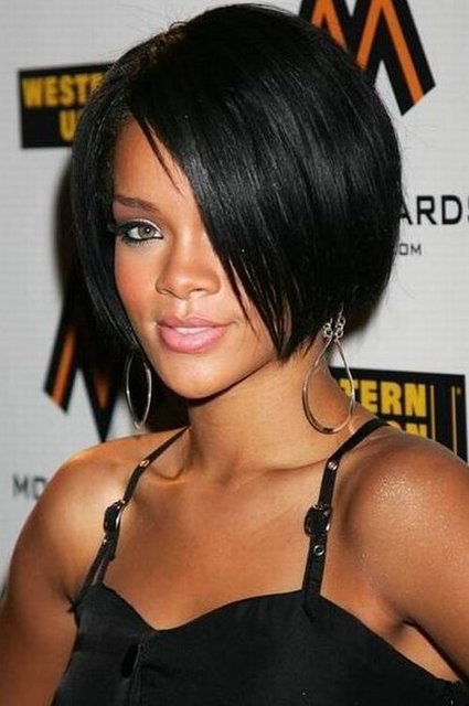 Rihanna Blunt Angular Bob Hairstyle